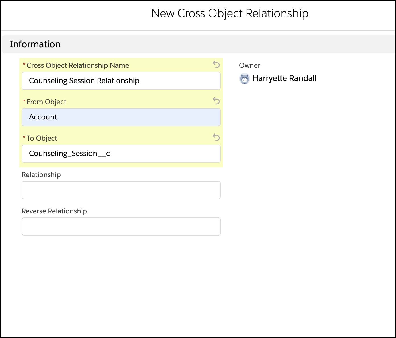 A new cross object relationship corresponding to the preceding steps.