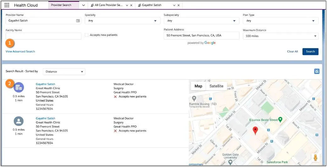 Provider Search search result