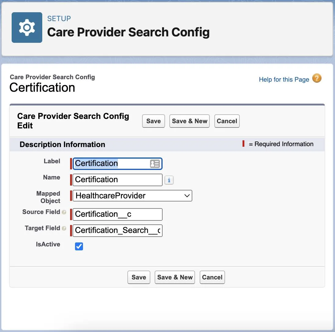 Care Provider Search Config. Settings