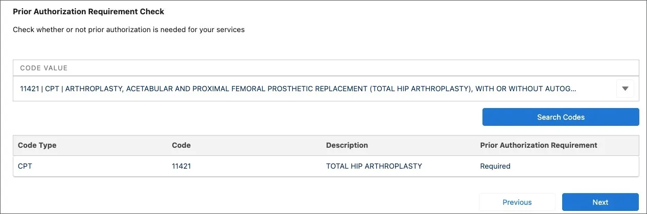 PA requirement check for Charles’s total hip arthroplasty procedure.