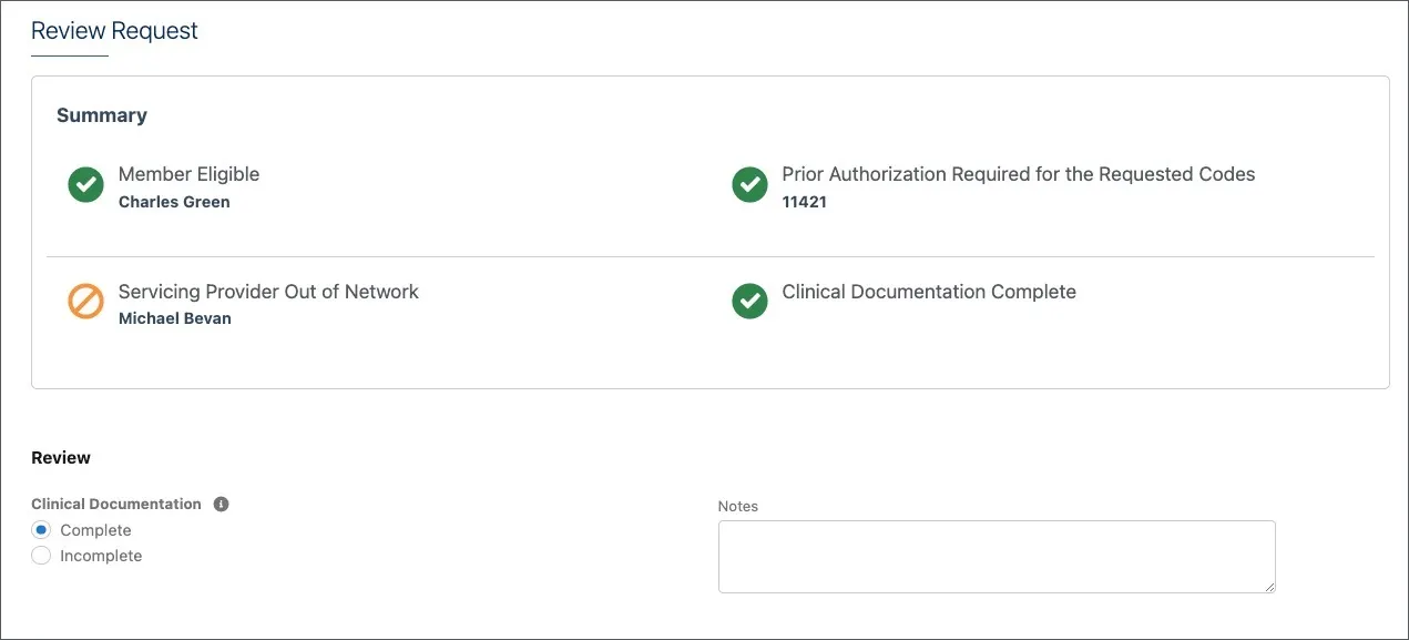 The Review request step in guided flow.