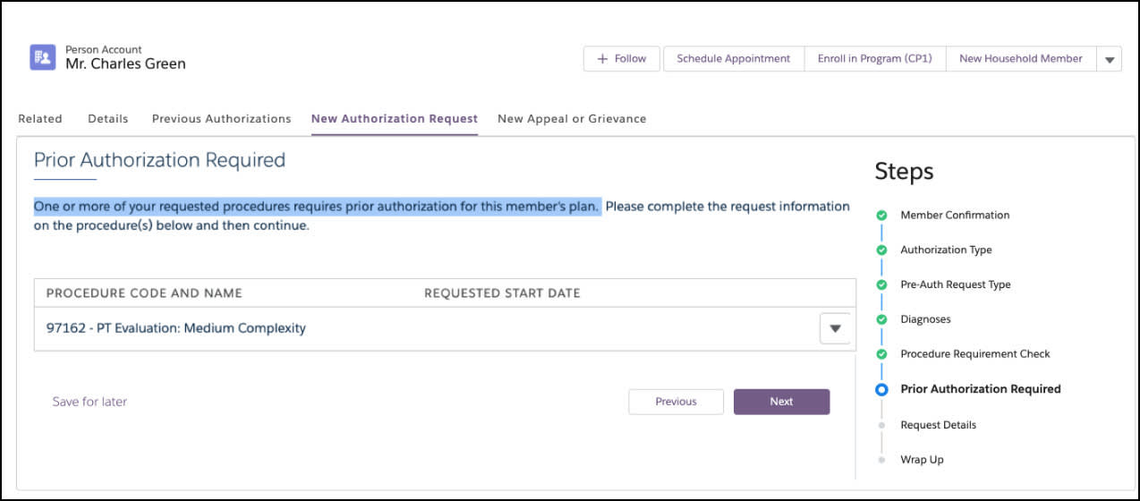 Notification stating that PA is required for Charles’s hip procedure.