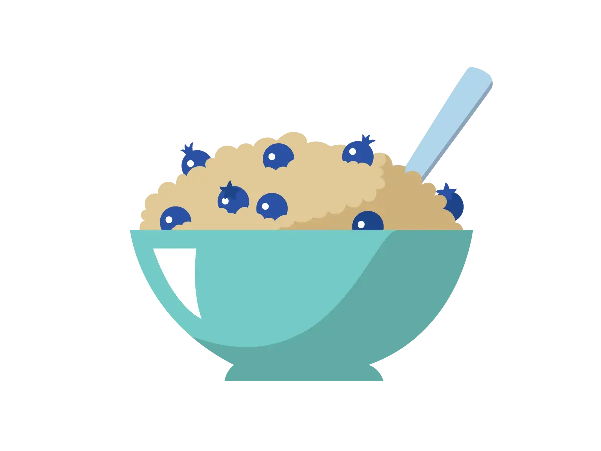 A bowl of oatmeal with blueberries on top.