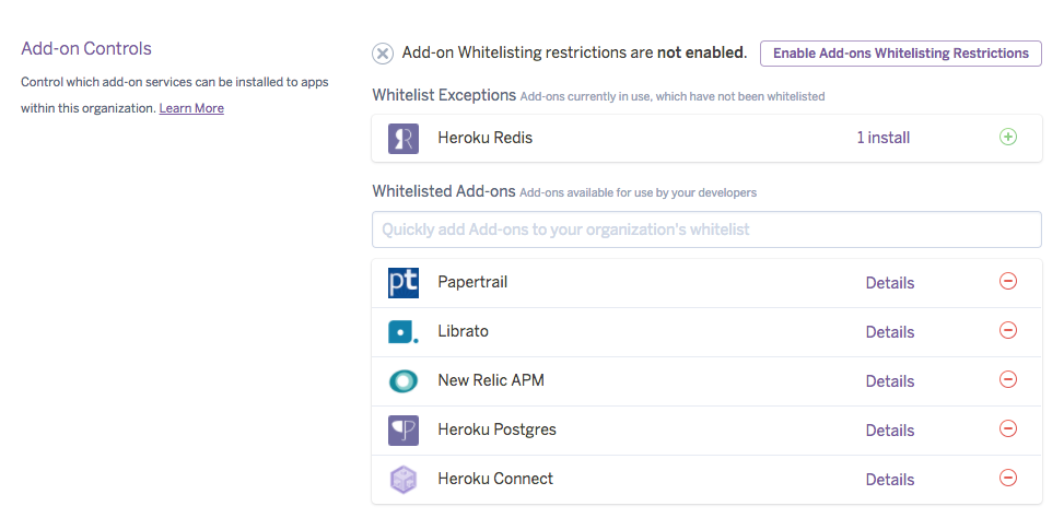 Add-on Whitelisting Controls