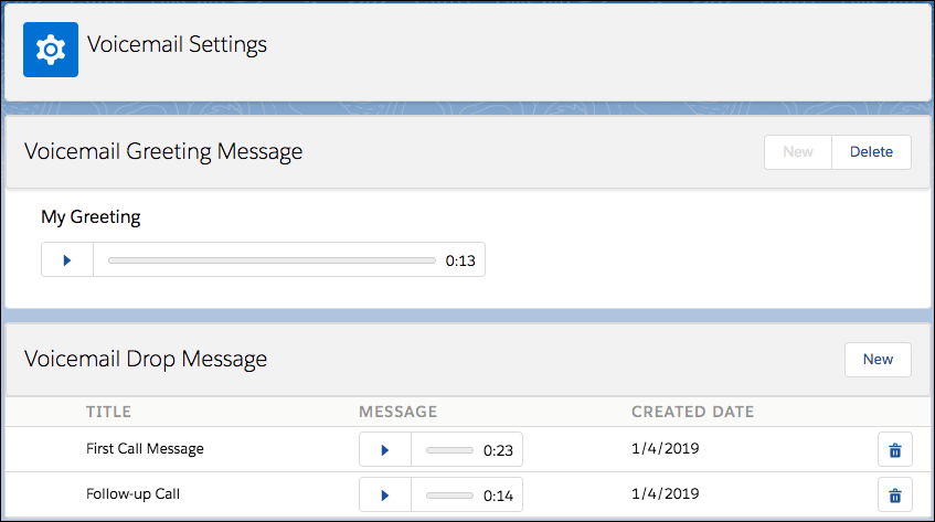 Voicemail Settings page