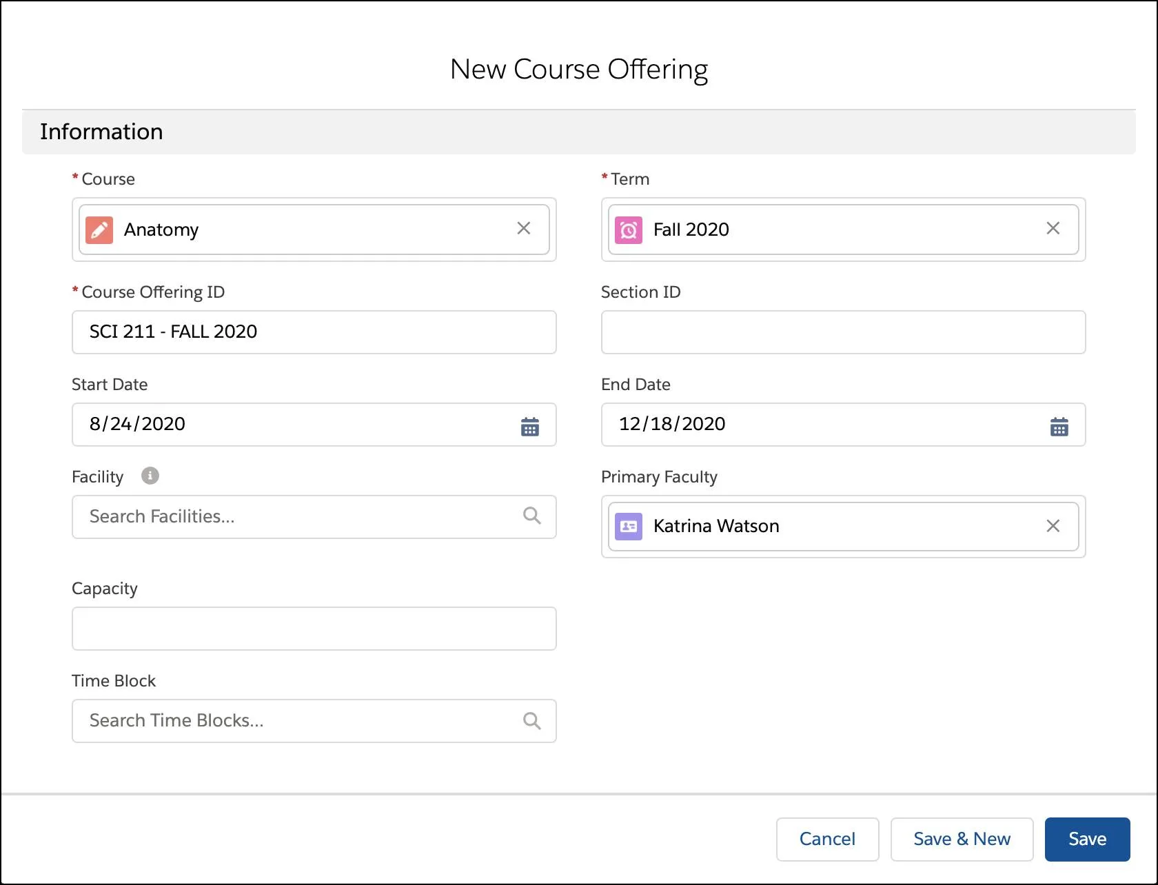 Create Courses Terms and Course Offerings Salesforce Trailhead