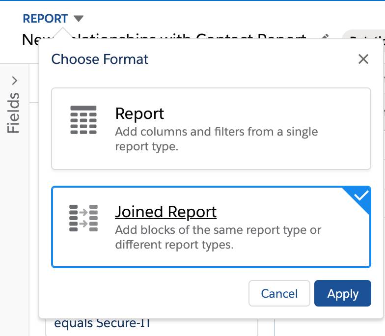 En el menú Elegir formato, seleccione Reporte unido.