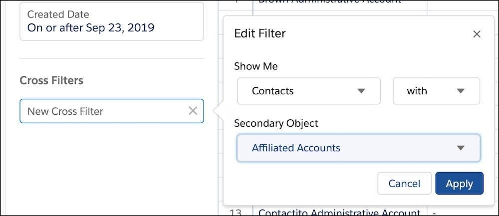 Cross filter set to Contacts with Affiliated Accounts