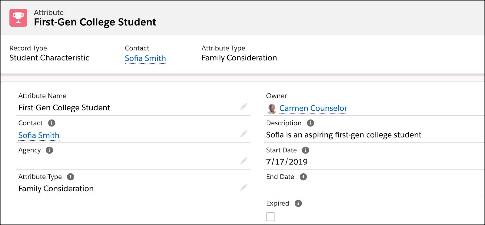 Attribute record for First-Gen College Student