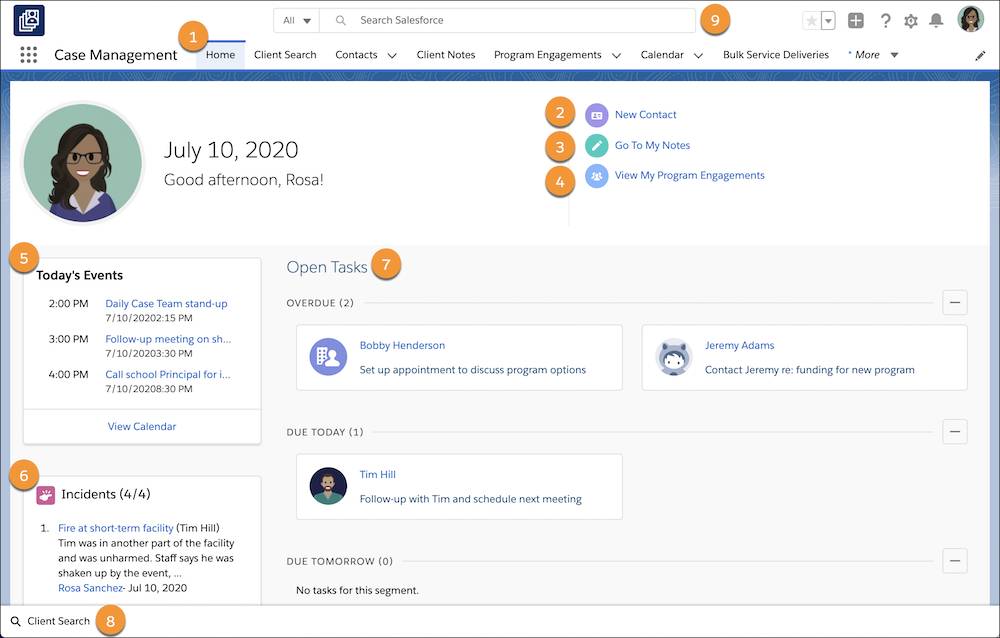 The Case Management homepage