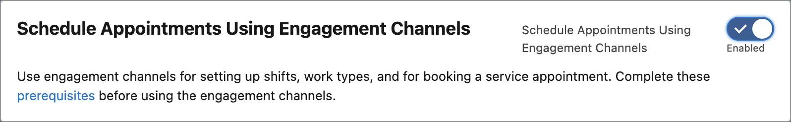 The Schedule Appointments Using Engagement Channels setting enabled.