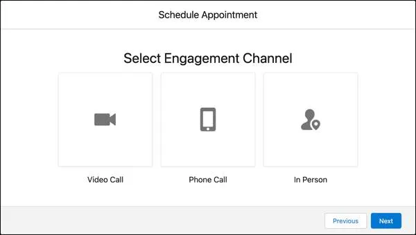 The Select Engagement Channel screen.