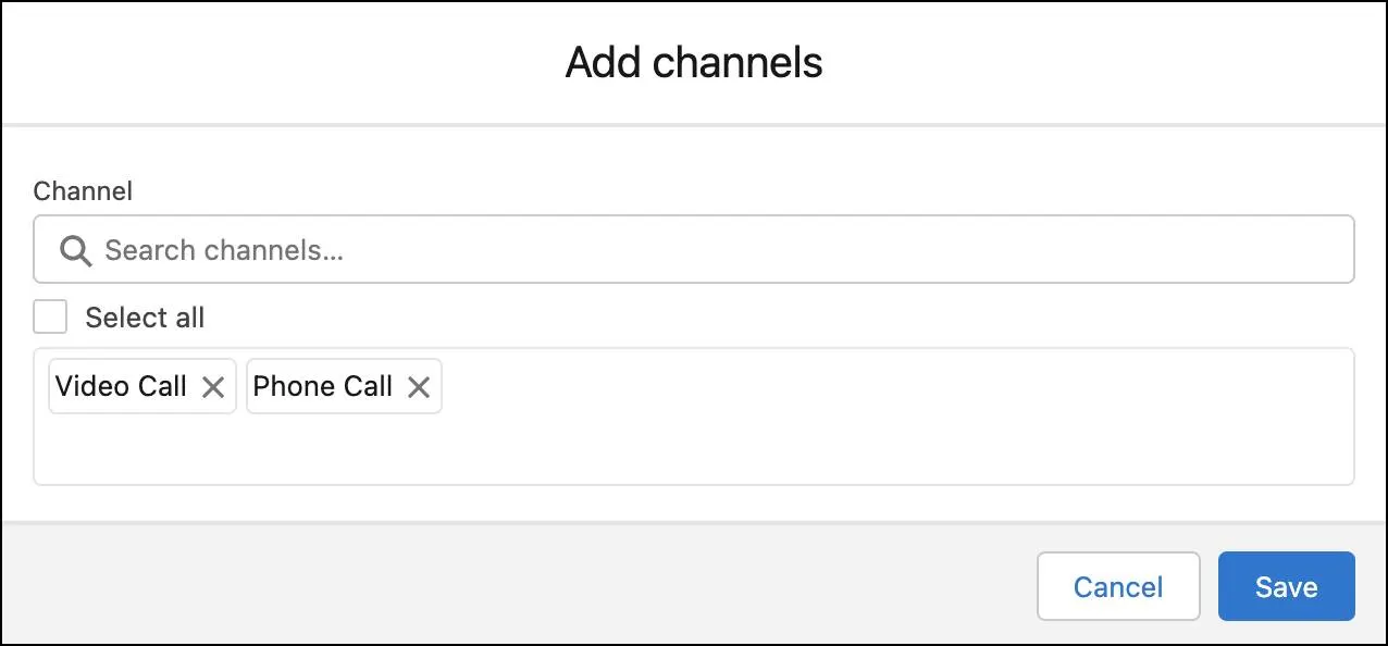 The Add channels window.