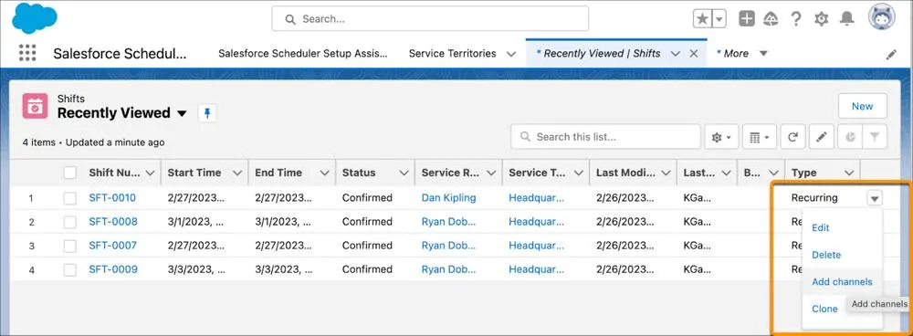 The Add channels option in the Table view.