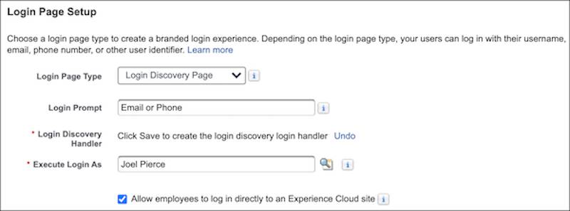 Login page setup options on Login & Registration page screenshot
