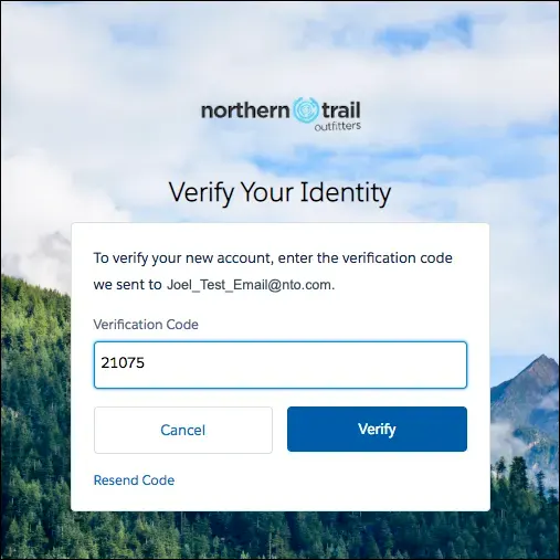 Verification code on the Verify page screenshot