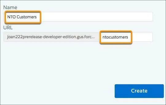 Asigne el nombre Clientes de NTO a la comunidad y la URL correspondiente.