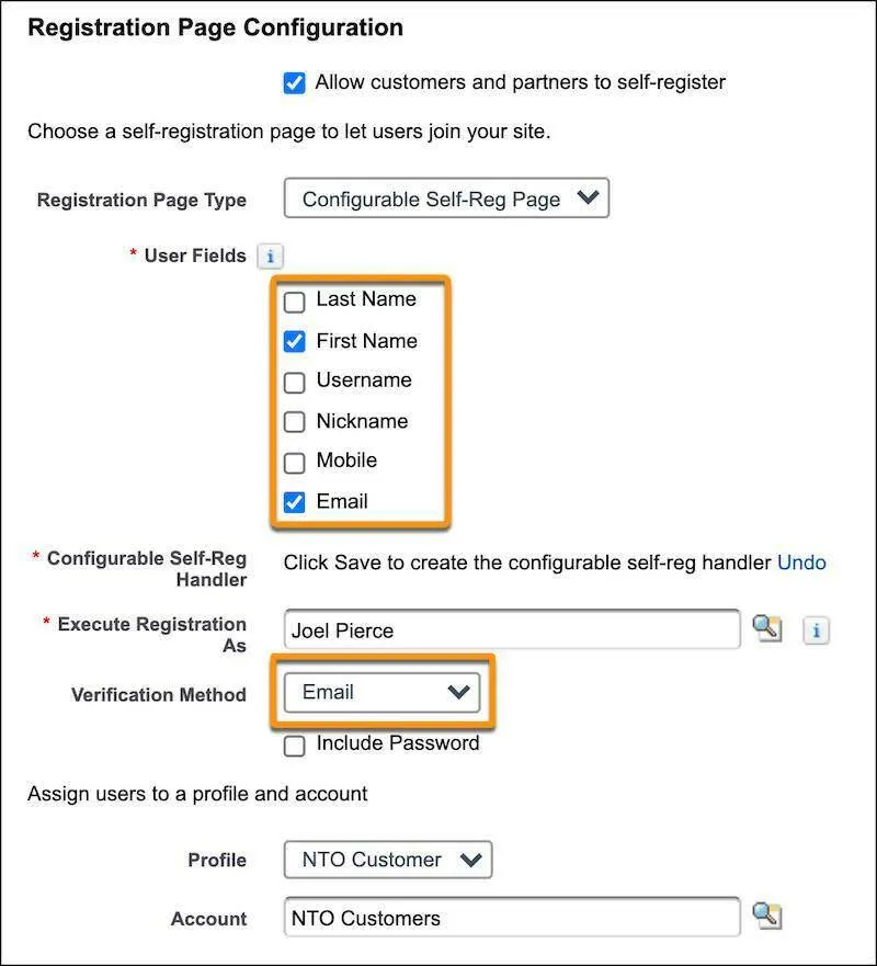 Capture d’écran du type de page d’auto-inscription configurable sur la page Connexion et inscription