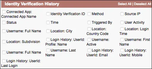 Fields for custom identity verification report type screenshot