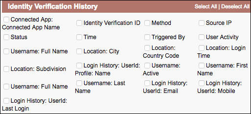 Fields for custom identity verification report type screenshot