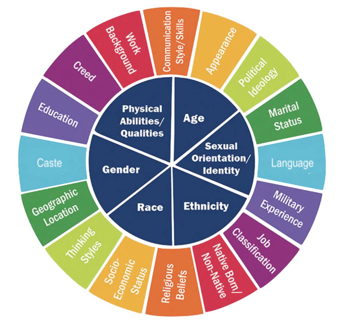An Identity Wheel that includes the many facets of our identities.