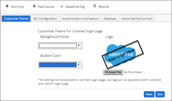 Login page with Salesforce logo that can be replaced