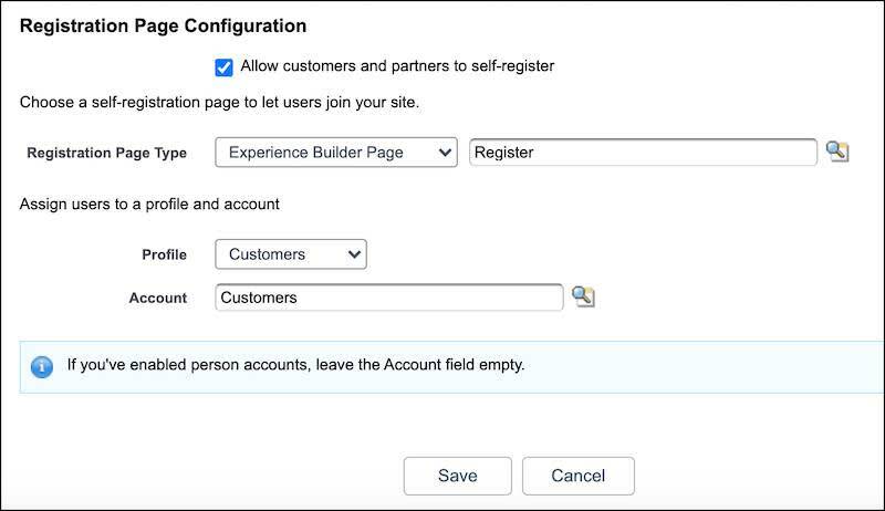 Capture d’écran de la configuration de la page d’inscription