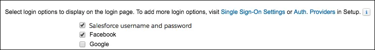 Facebook option on the login configuration page