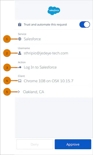 Puntos de datos de Salesforce Authenticator.