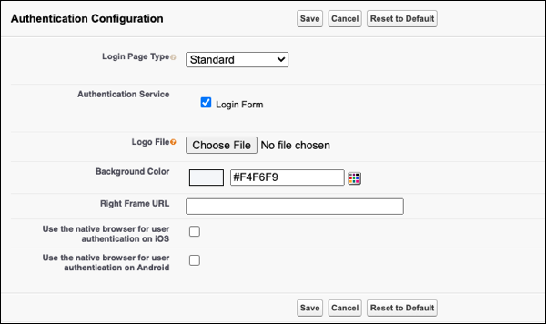 Opciones de configuración de autenticación de Mi dominio