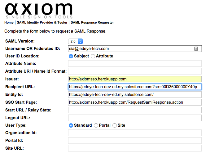 Configuración de inicio de sesión único de SAML en Axiom