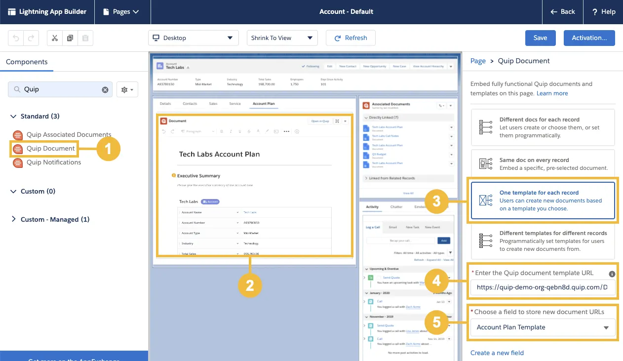 Screen view of Account Record page with different modules highlighted to correspond to instructions.