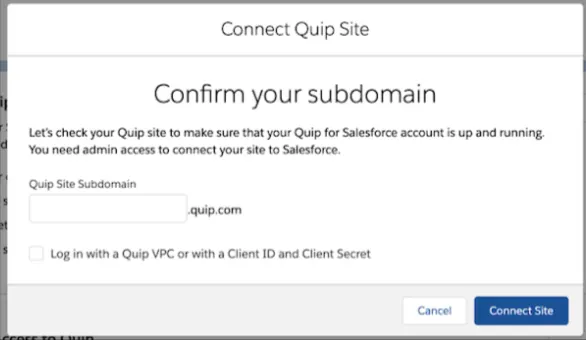 Screen view of popup: Confirm your subdomain.