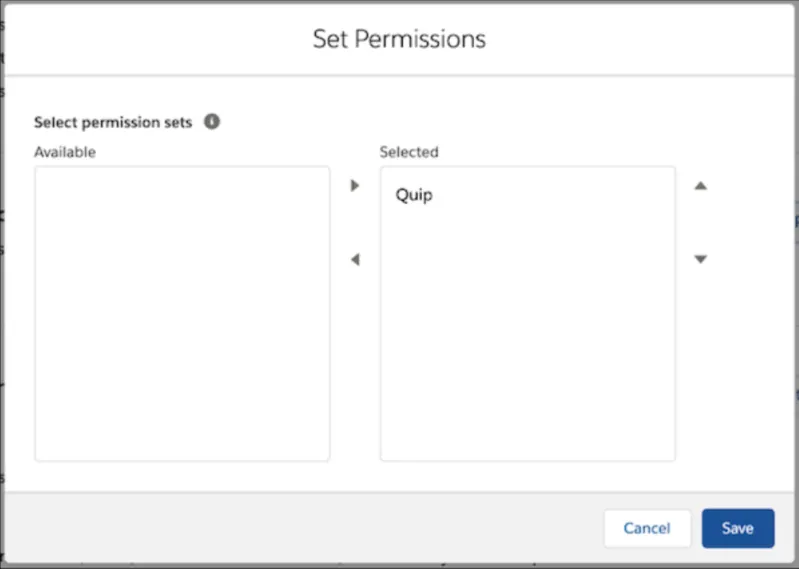 Screen view of Set Permissions popup window.