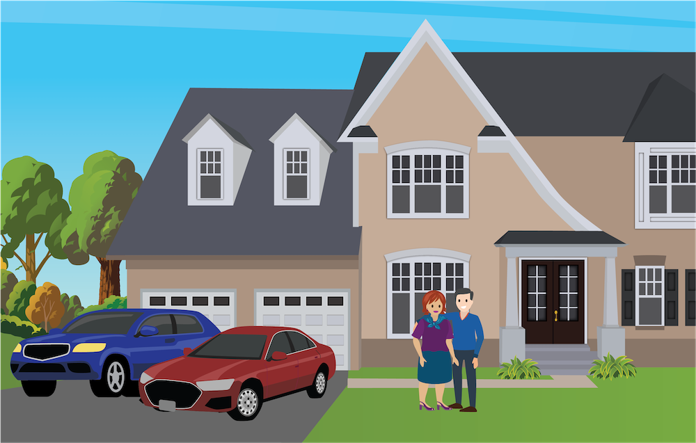 Anna and her fiance embrace outside their home.