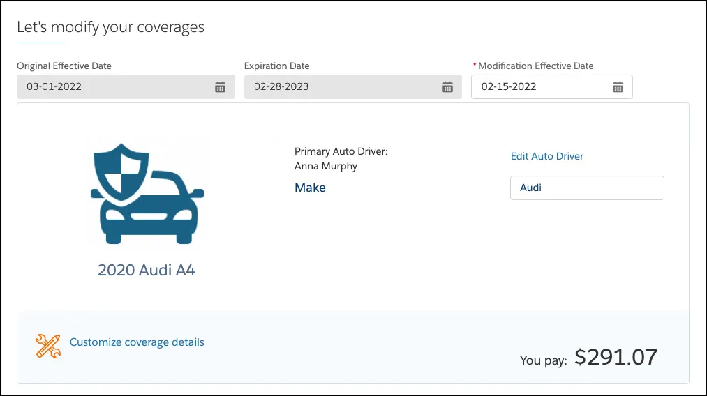 Screenshot of Modify Coverage guided flow