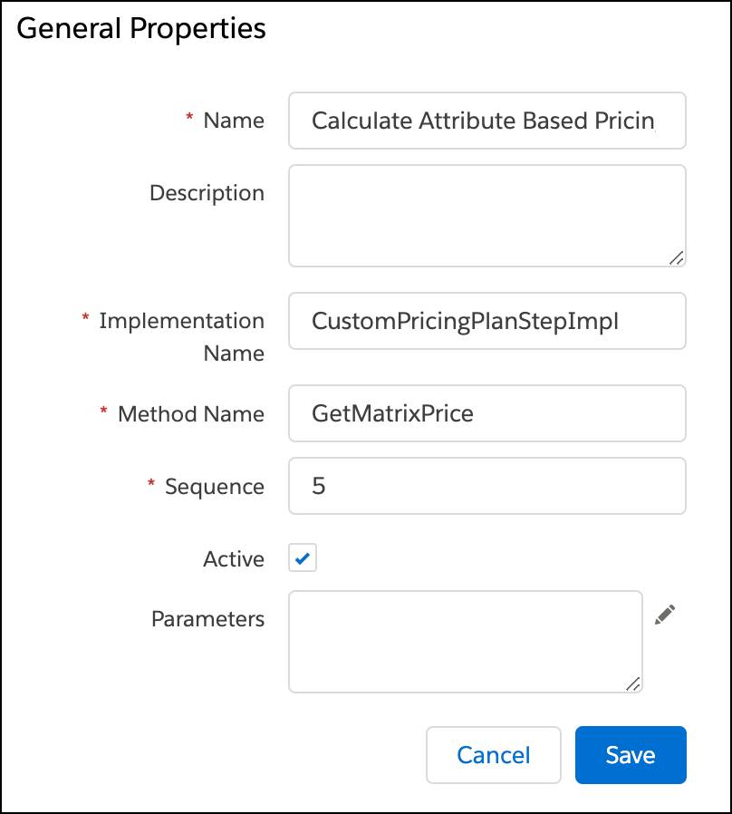 The General Properties fields of the new pricing plan step.