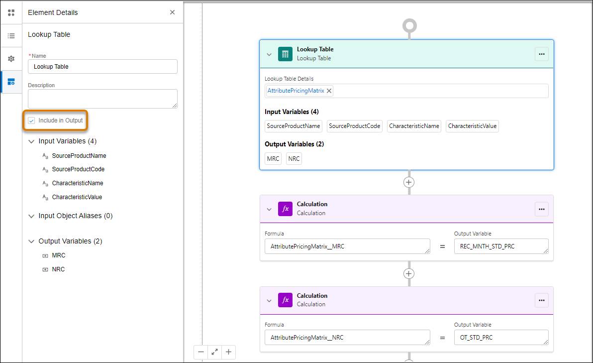 The Include in Output checkbox on Element Details tab.