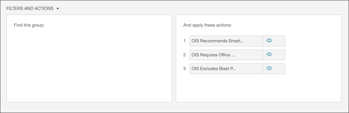 The Recommends, Requires, and Excludes product relationships added as actions in the rule.