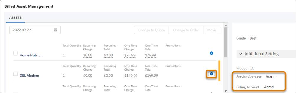 Product ID with Service Account and Billing Account information