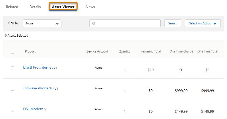 Asset Viewer tab on Account screen