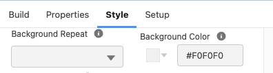 Style pane showing Background Repeat and Background Color fields.