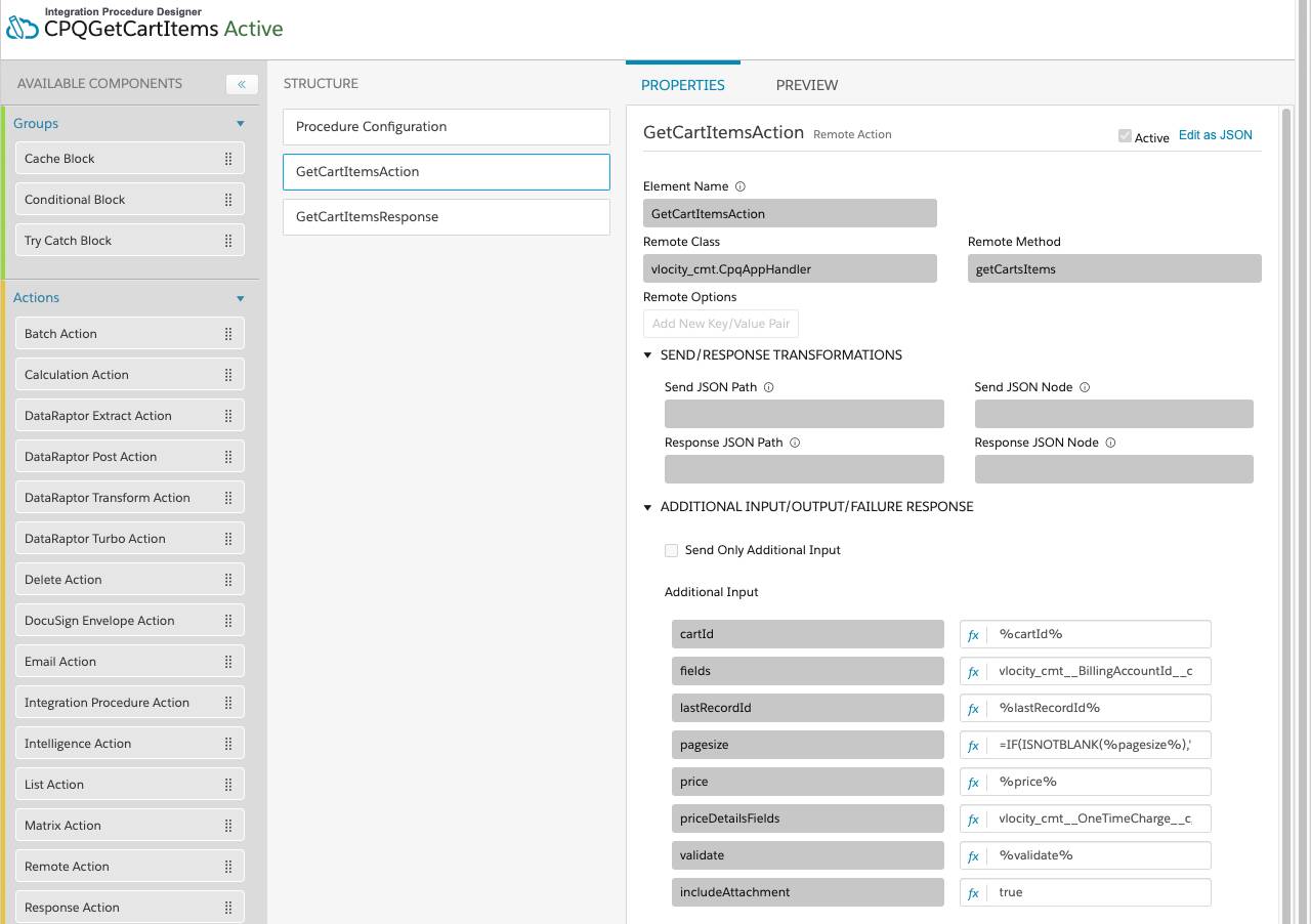 CPQGetCartItems integration procedure