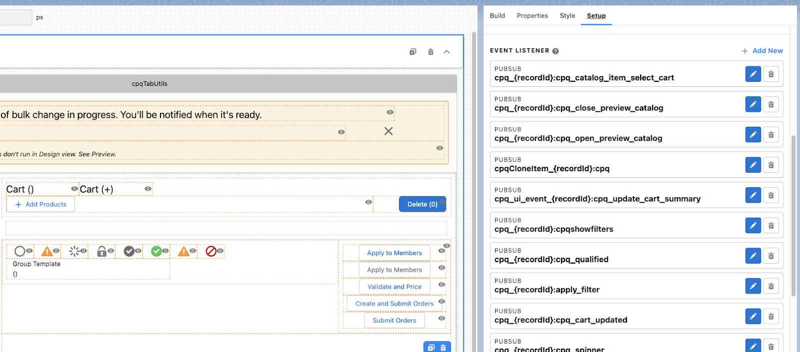 Industries CPQ Cart Setup panel