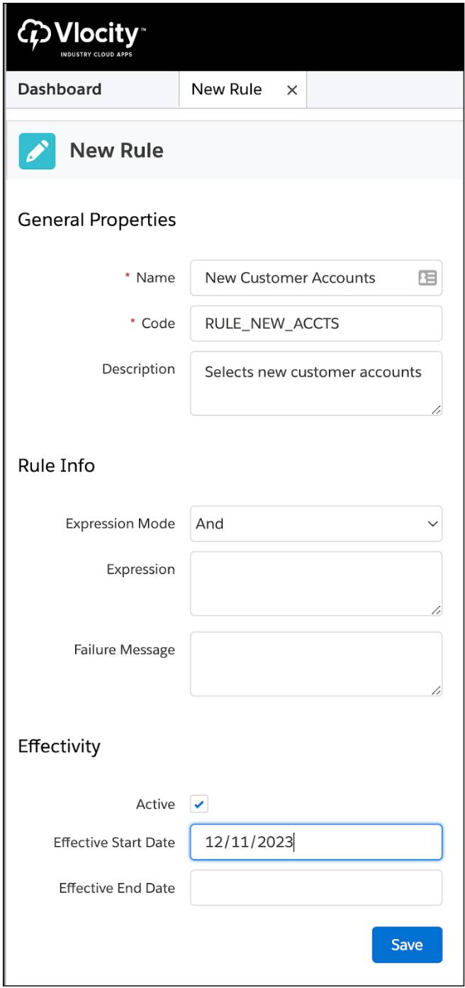 The New Rule page with details filled in.