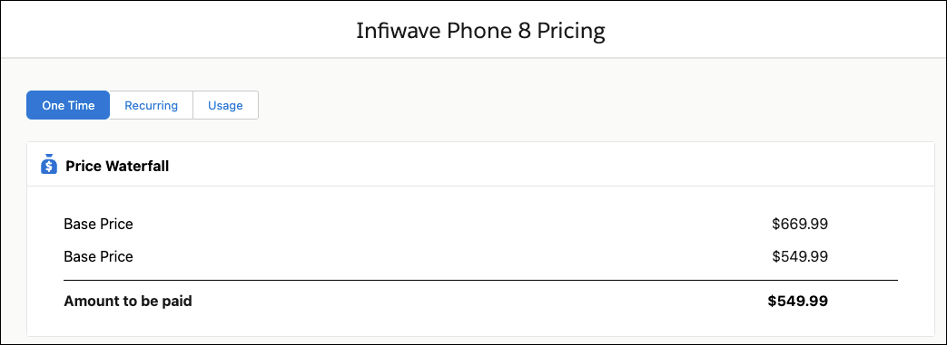 [Infiwave Phone 8 Pricing (Infiwave Phone 8 の価格設定)] ダイアログ。