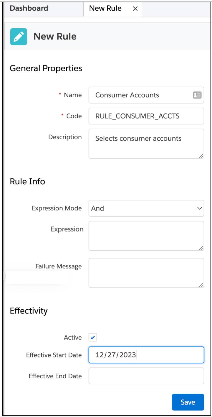 [New Consumer Accounts Rule (新規消費者取引先ルール)] ページ。