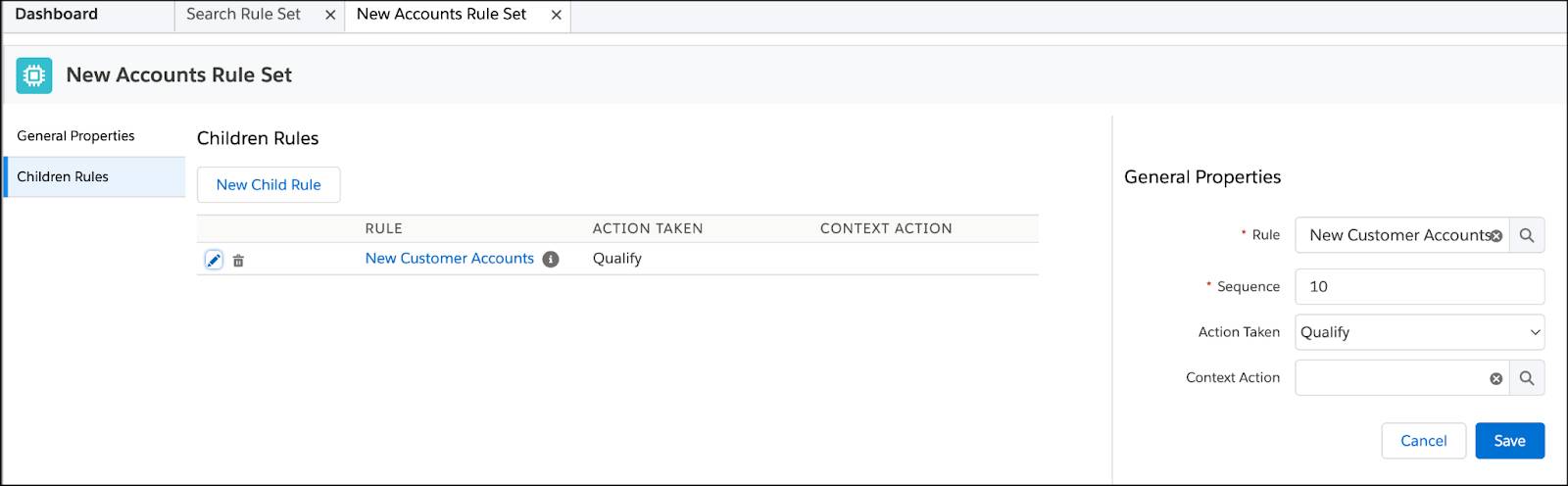 New Customer Accounts Rule added to the Rule Set.
