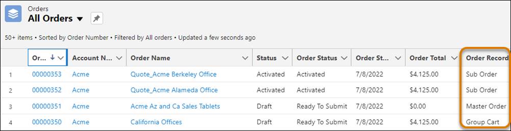 Order Record Type column in the Orders workspace.