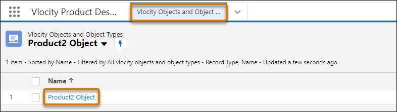 The Vlocity Objects and Object Types tab in the Product Designer app with Product2 object highlighted.